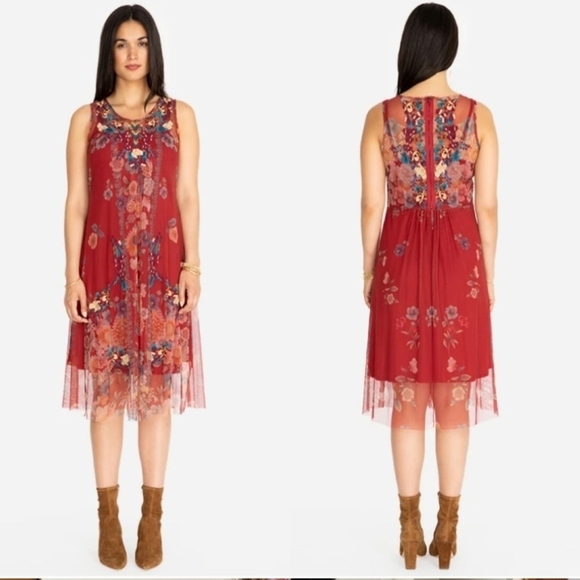 NWOT Johnny Was Biya Krioh Mesh Dress Red Medium - Picture 2 of 8